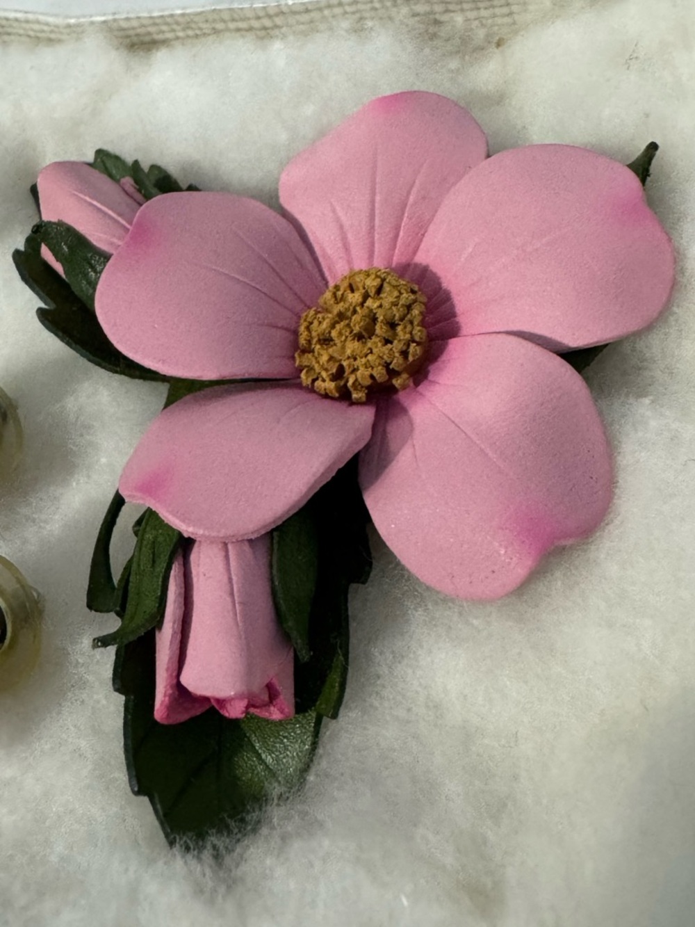 Vintage Pink Flower Brooch & Earrings Set Hand Painted Floral - Picture 4 of 6